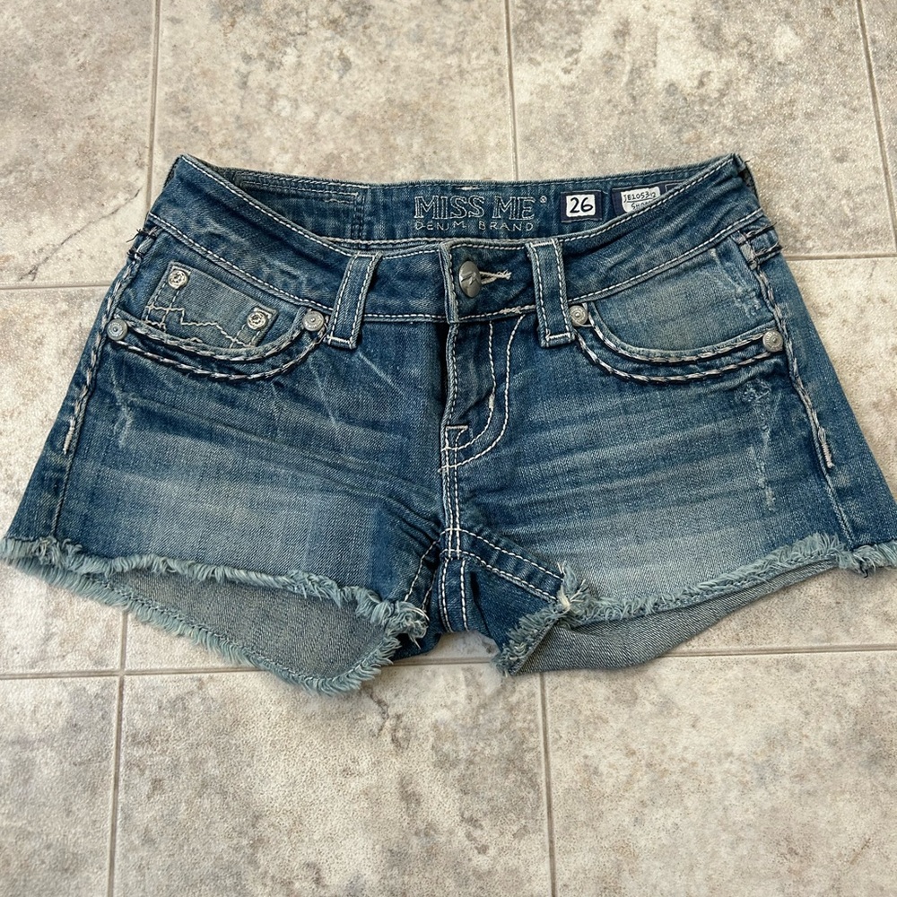 Miss Me Distressed Blue Jean Shorts